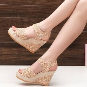 Floral high heel/ wedge sandles